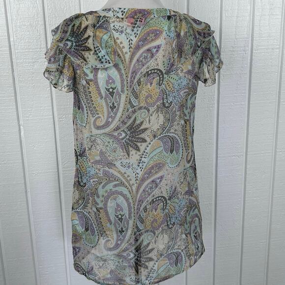 Esprit Sheer Paisley Ruffle Blouse Women’s Size S Pastel Boho Lightweight Top - Picture 6 of 8